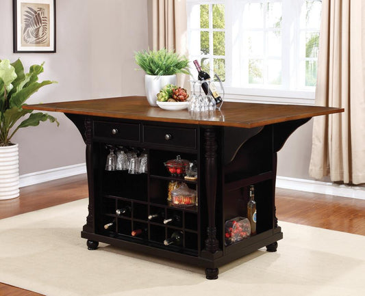 Slater - Slater 2-drawer Kitchen Island with Drop Leaves Brown and Black