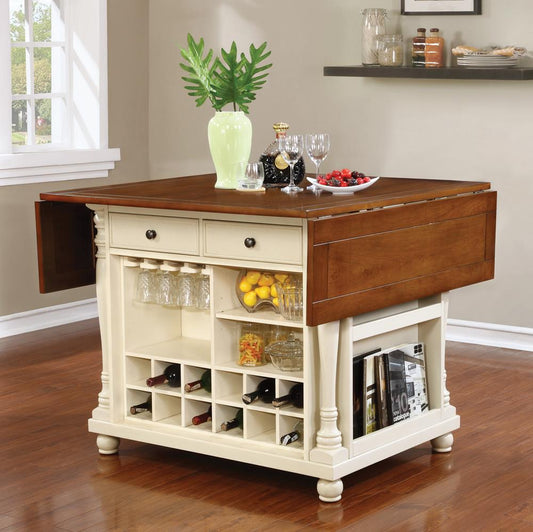 Slater - Slater 2-drawer Kitchen Island with Drop Leaves Brown and Buttermilk