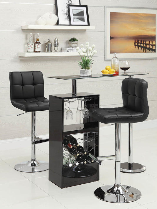 Lenny - Lenny Adjustable Height Bar Stools Chrome and Black (Set of 2)