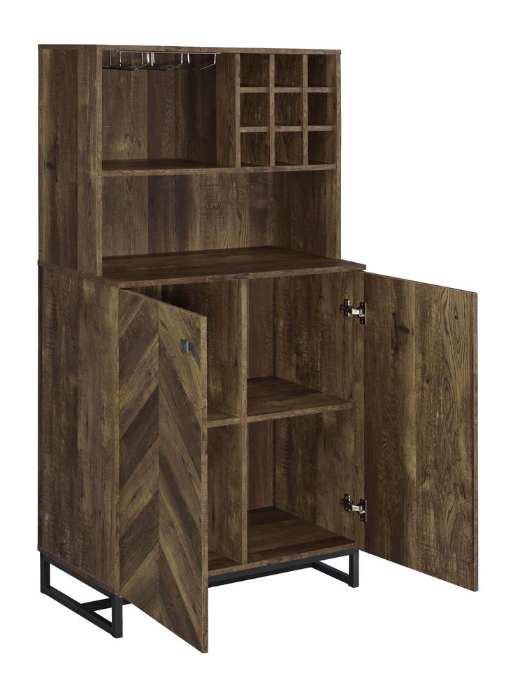 Mendoza - Mendoza 2-door Wine Cabinet Rustic Oak Herringbone and Gunmetal