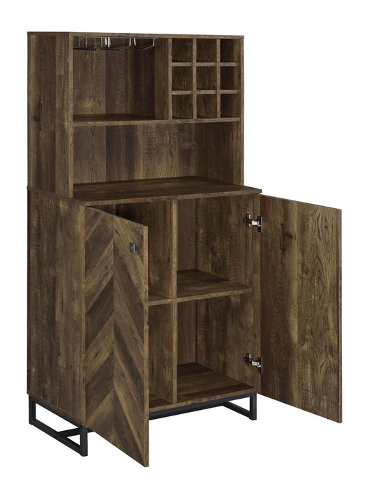 Mendoza - Mendoza 2-door Wine Cabinet Rustic Oak Herringbone and Gunmetal