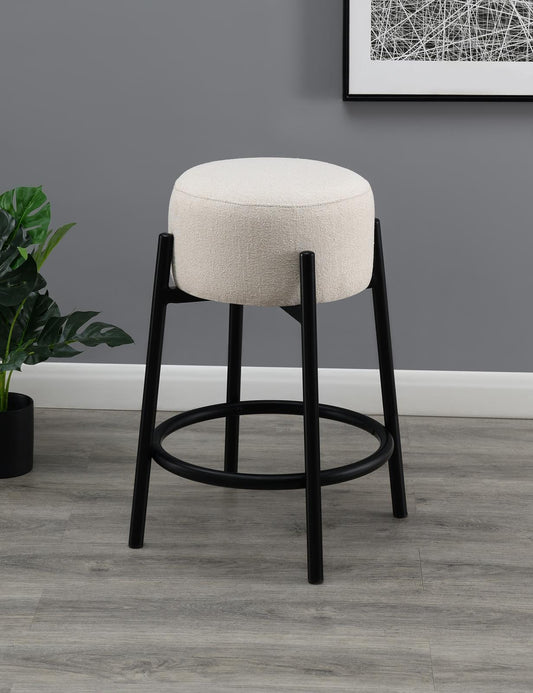 Leonard - Leonard Upholstered Backless Round Stools White and Black (Set of 2)