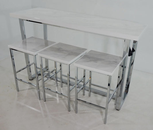 Marmot - Marmot 4-piece Rectangle Counter Height Set White Marble and Chrome