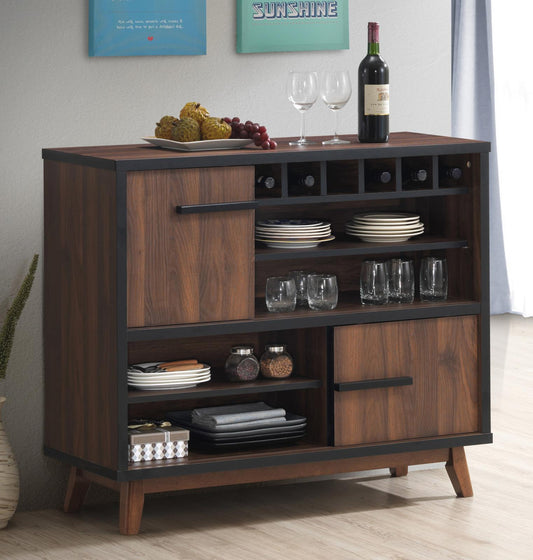 Ezekiel - Ezekiel Wine Cabinet with 2 Sliding Doors Walnut and Black
