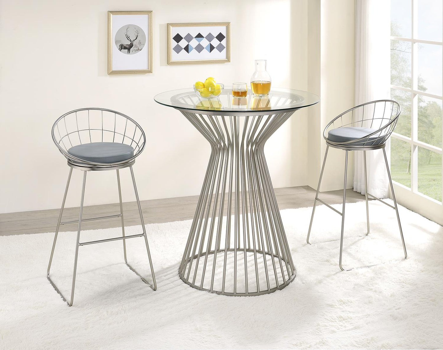 Glenbrook - Glenbrook Padded Seat Bar Stools Grey and Satin Nickel (Set of 2)