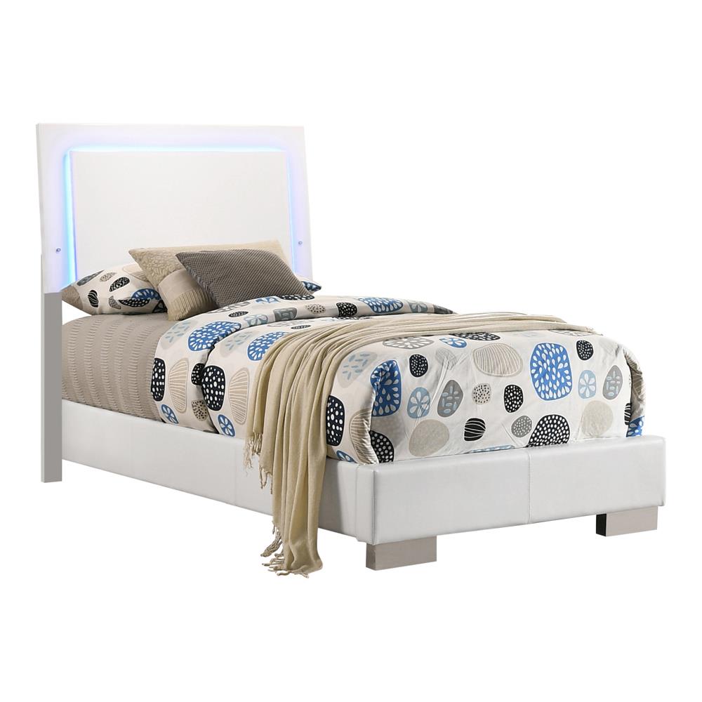 Felicity - Felicity Twin Panel Bed with LED Lighting Glossy White