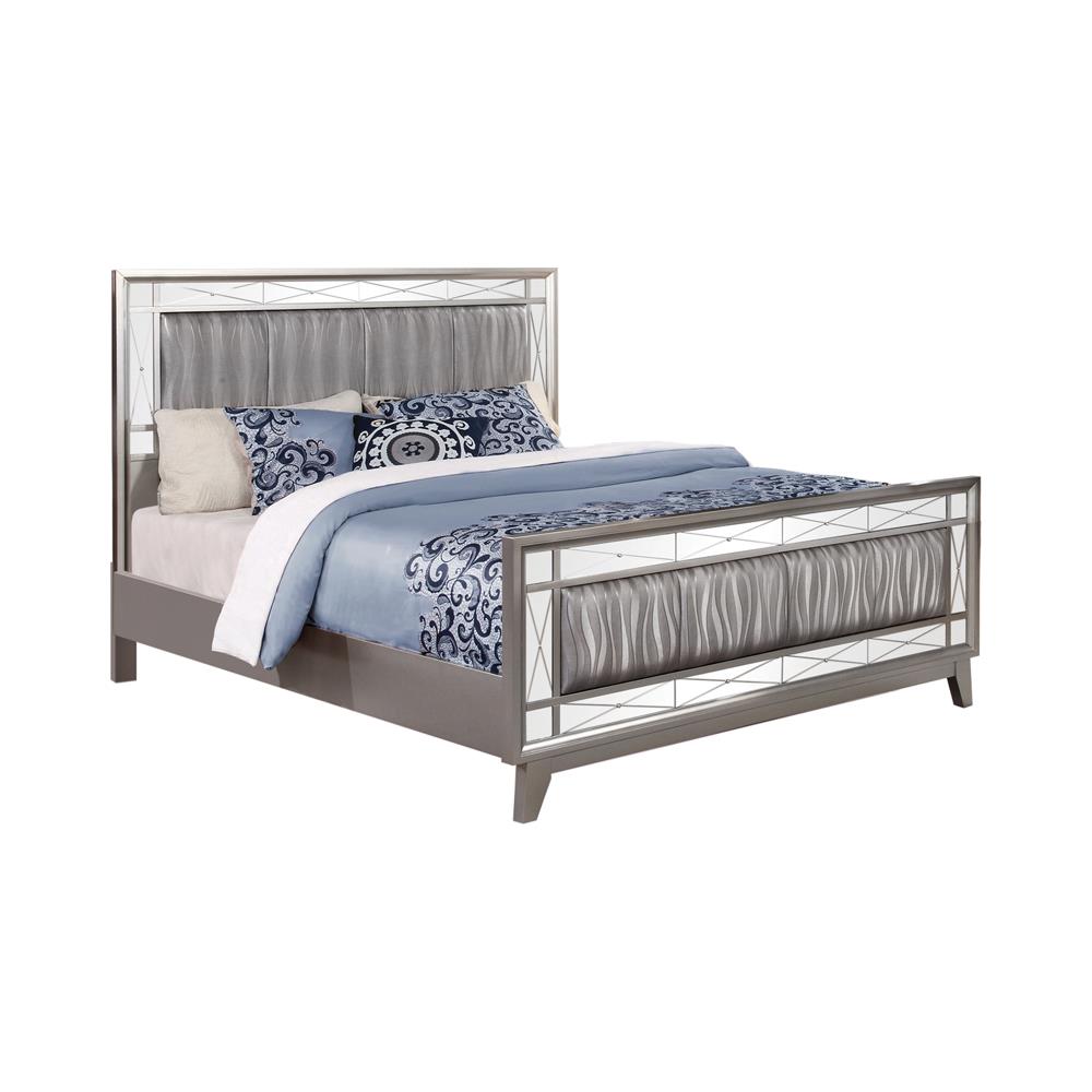 Leighton - Leighton Eastern King Panel Bed with Mirrored Accents Mercury Metallic