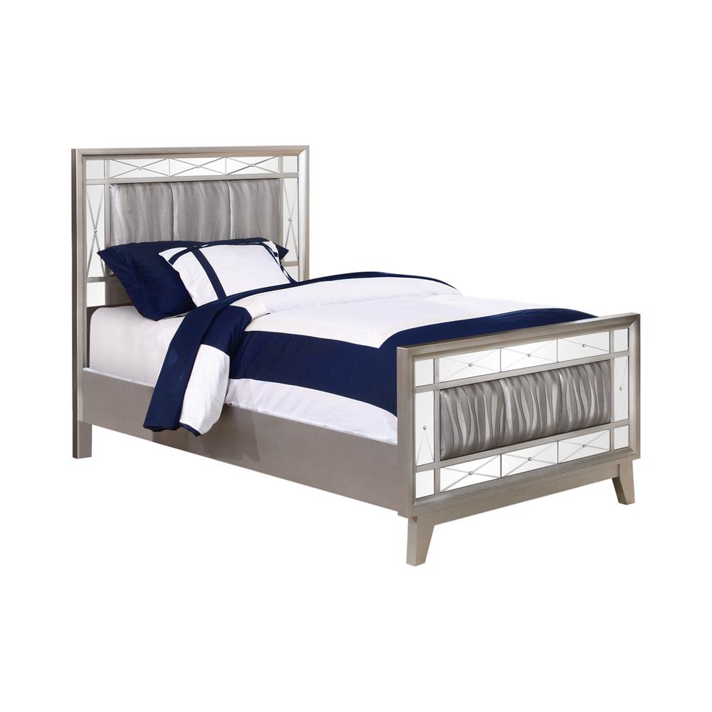 Leighton - Leighton Twin Panel Bed with Mirrored Accents Mercury Metallic
