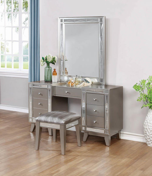 Leighton - Leighton Vanity Desk and Stool Metallic Mercury