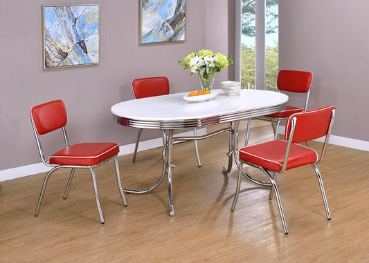 Retro - Retro Oval Dining Table Glossy White and Chrome