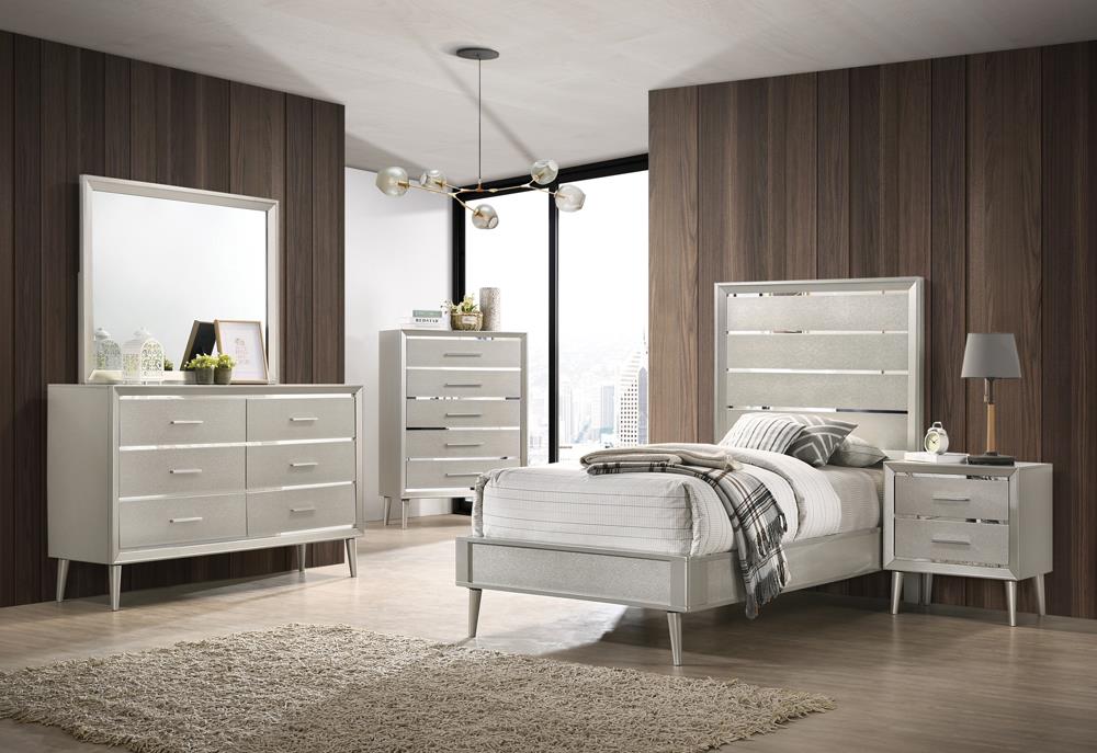 Ramon - Ramon 5-piece Twin Panel Bedroom Set Metallic Sterling
