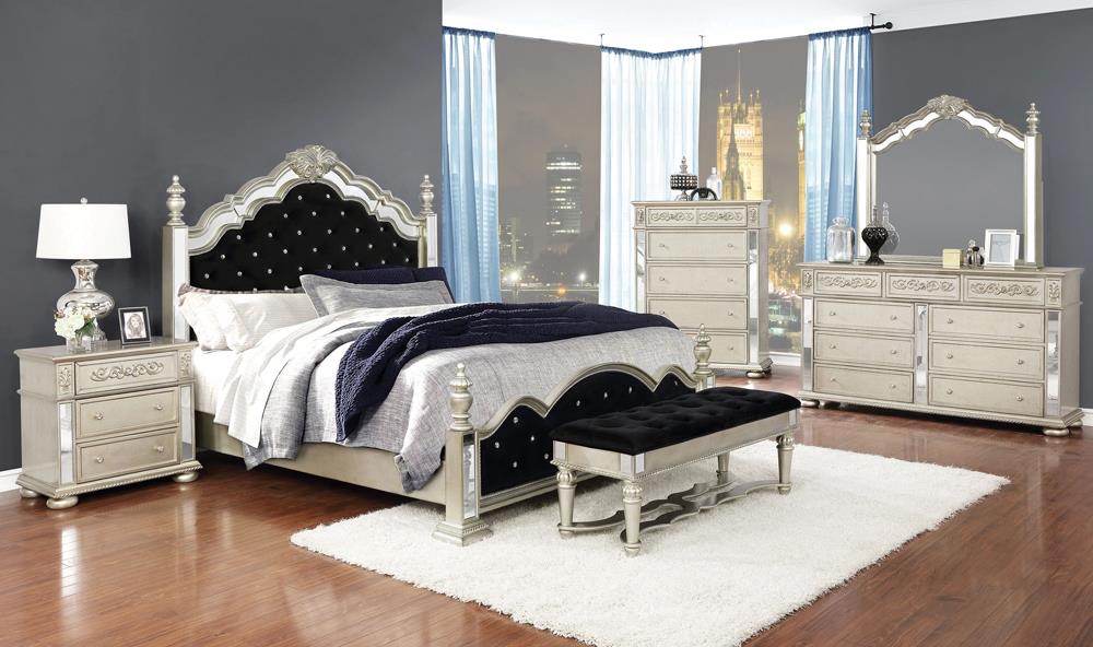Heidi - Heidi 5-piece Queen Tufted Upholstered Bedroom Set Metallic Platinum