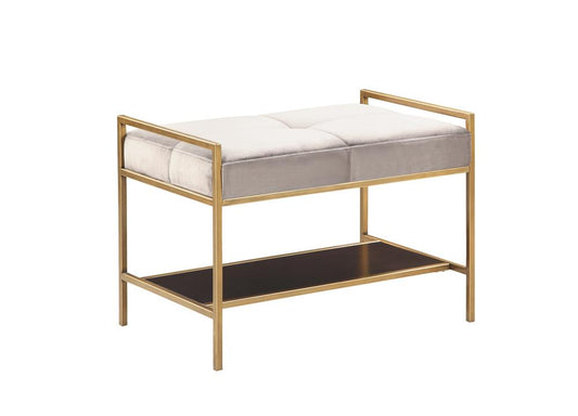 Maria - Maria Upholstered Stool Warm Grey and Gold