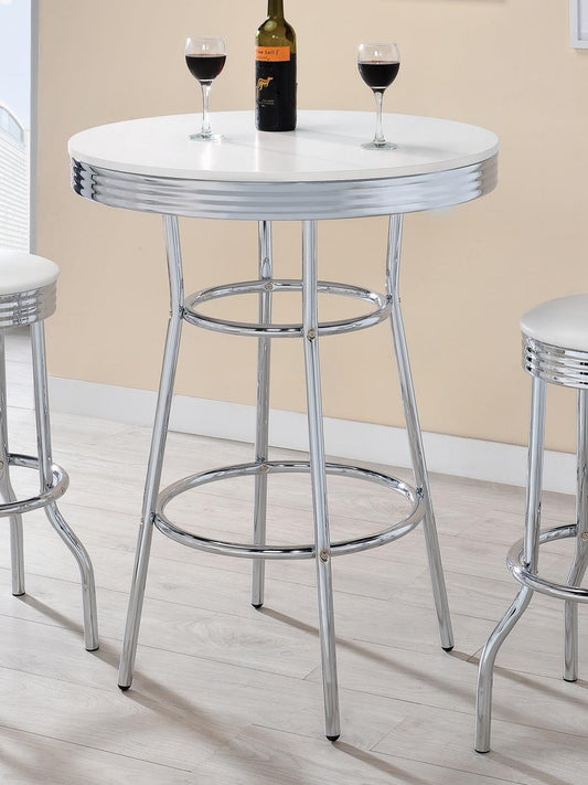 Theodore - Theodore Round Bar Table Chrome and Glossy White