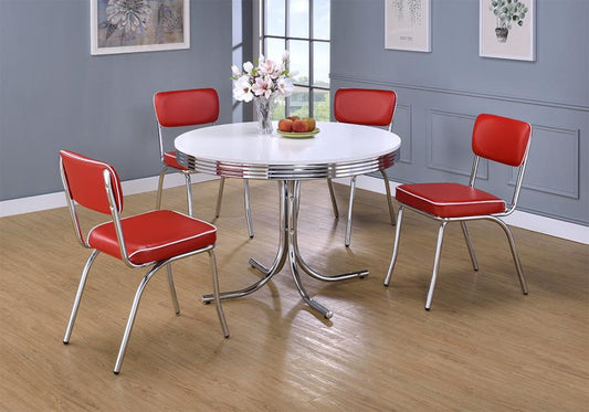 Retro - Retro Round Dining Table Glossy White and Chrome