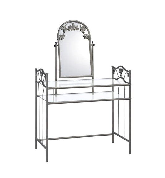 Purvis - Purvis 2-piece Metal Vanity Set with Glass Top Pewter and Ivory