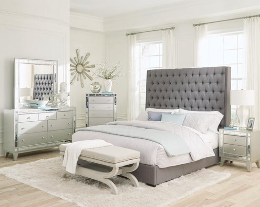 Camille - Camille 4-piece California King Bedroom Set Grey and Metallic Mercury