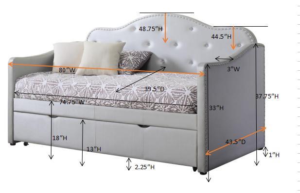Elmore - Elmore Upholstered Twin Daybed with Trundle Pearlescent Grey