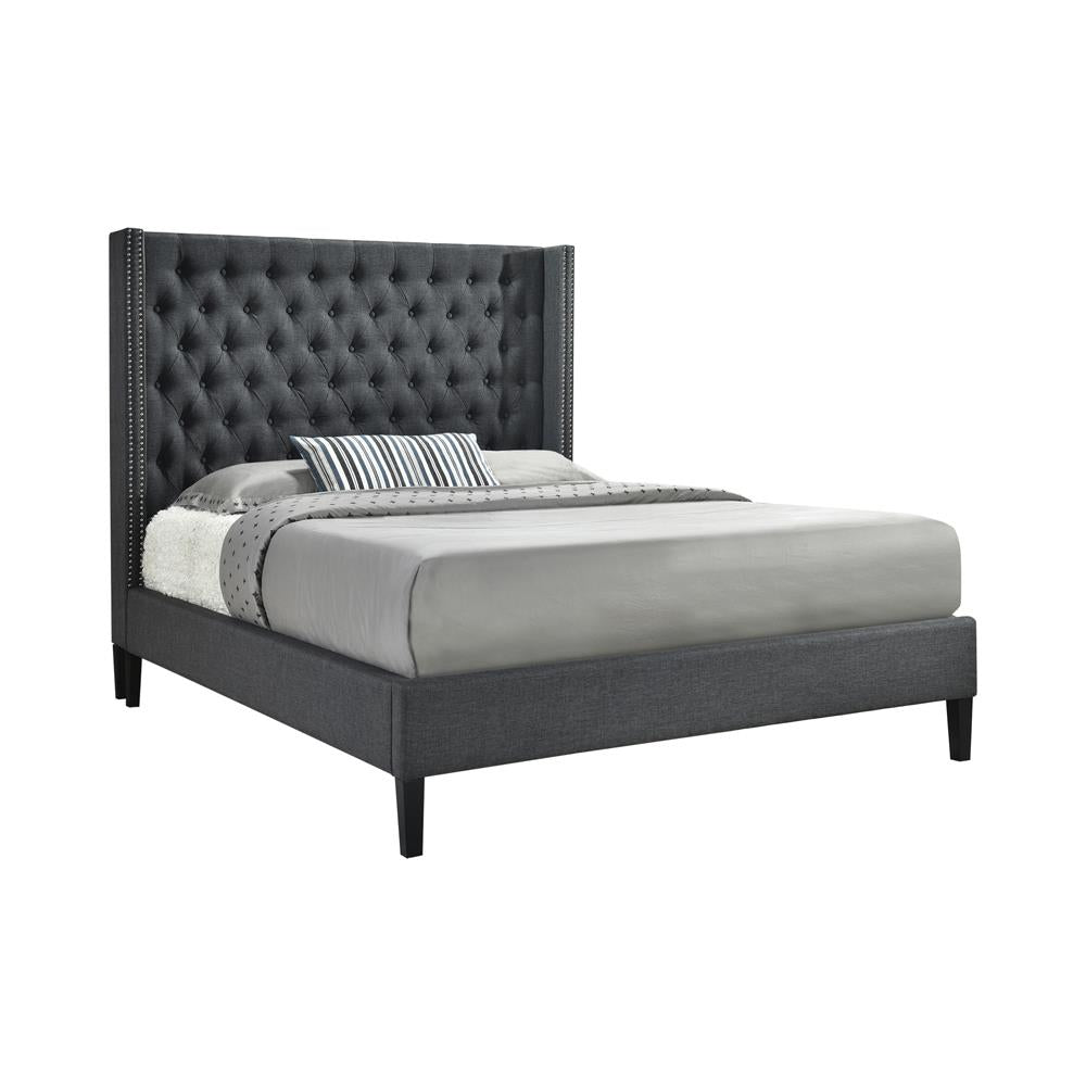 Summerset - Summerset Eastern King Button Tufted Upholstered Bed Charcoal