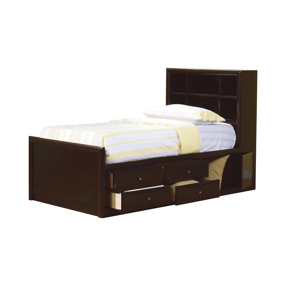 Phoenix - Phoenix Full Bookcase Bed with Underbed Storage Cappuccino