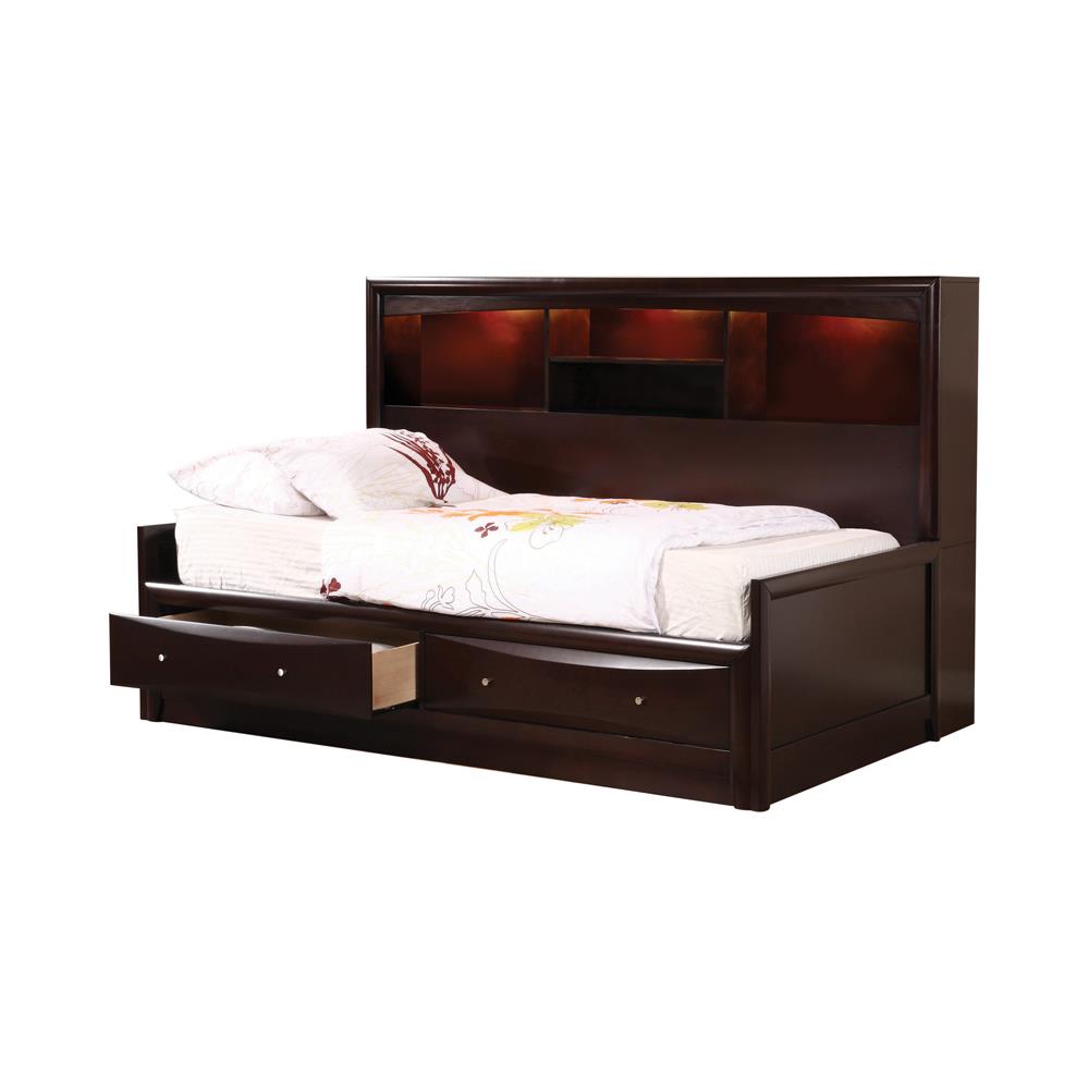 Phoenix - Phoenix Full Daybed with Bookcase and Storage Drawers Cappuccino