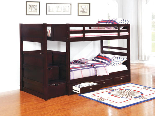 Elliott - Elliott Twin over Twin Stairway Bunk Bed Cappuccino