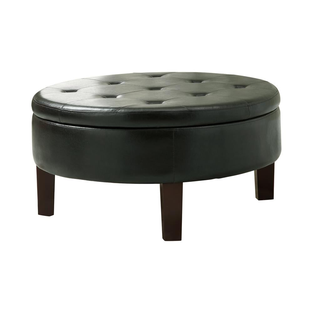 Reginald - Round Tufted Upholstered Storage Ottoman Dark Brown