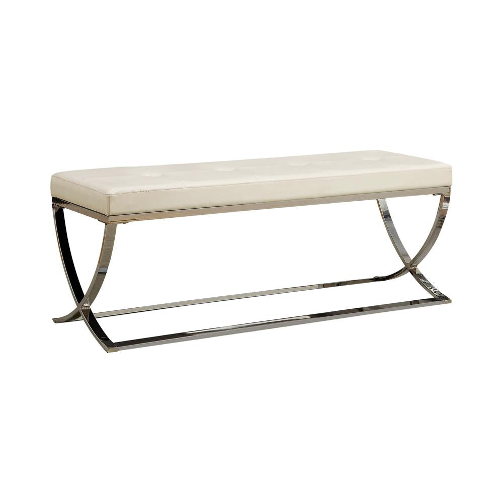 Walton - Walton Bench with Metal Base White and Chrome