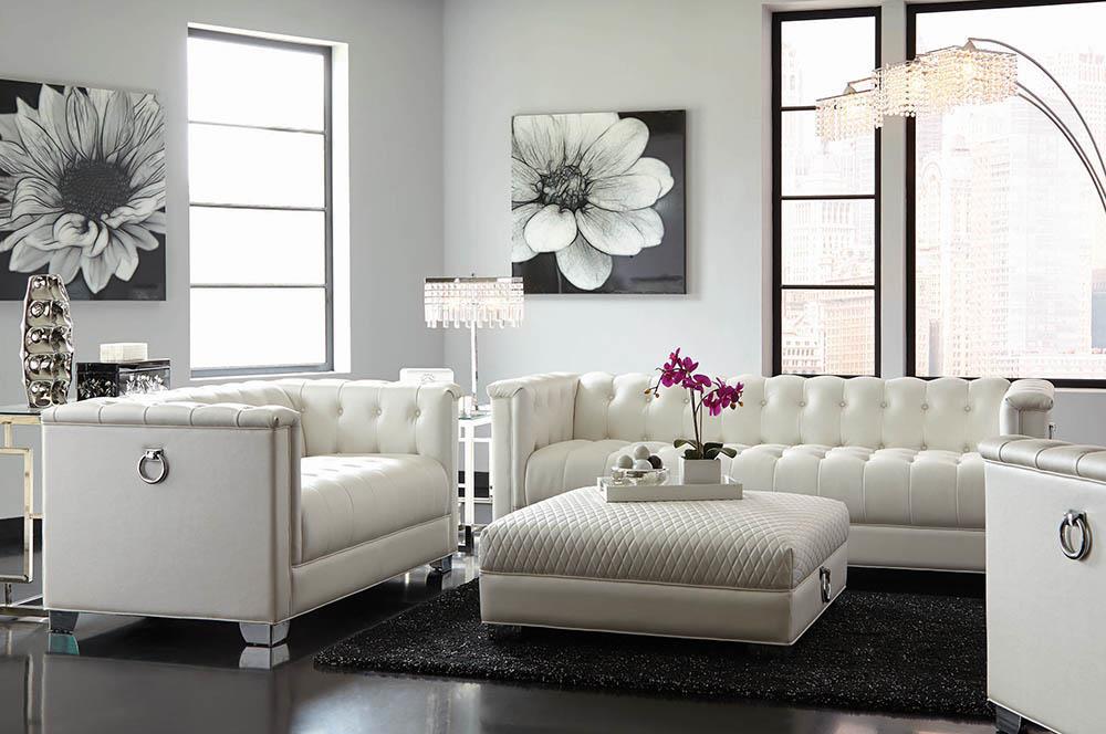 Chaviano - Chaviano Upholstered Tufted Living Room Set Pearl White