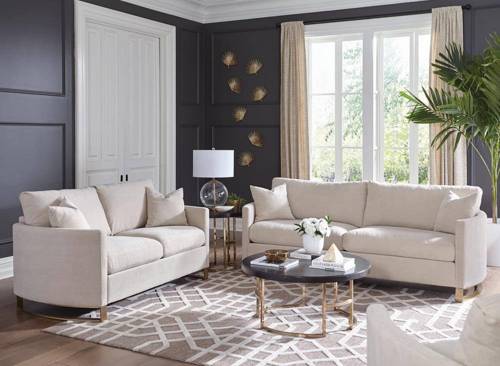 Corliss - Corliss 2-piece Arched Arms Living Room Set Beige and Rose Brass