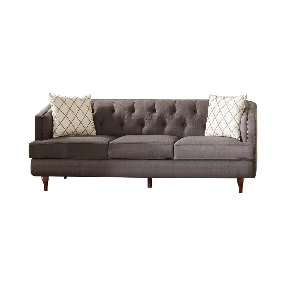 Shelby - Shelby Recessed Arms and Tufted Tight Back Sofa Grey and Brown
