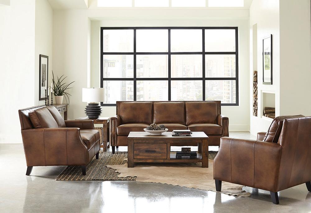 Leaton - Leaton Upholstered Recessed Arms Sofa Brown Sugar