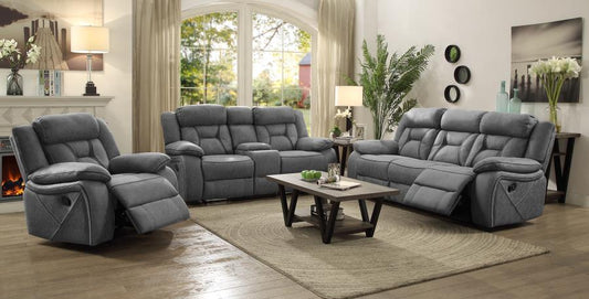 Higgins - Higgins Pillow Top Arm Motion Loveseat with Console Grey