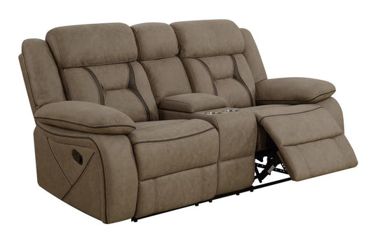 Higgins - Higgins Pillow Top Arm Motion Loveseat with Console Tan