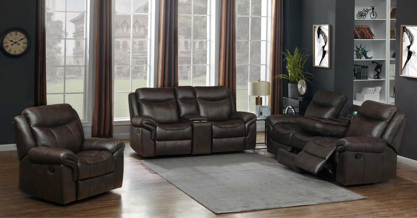 Sawyer - Sawyer Glider Loveseat with Console Cocoa