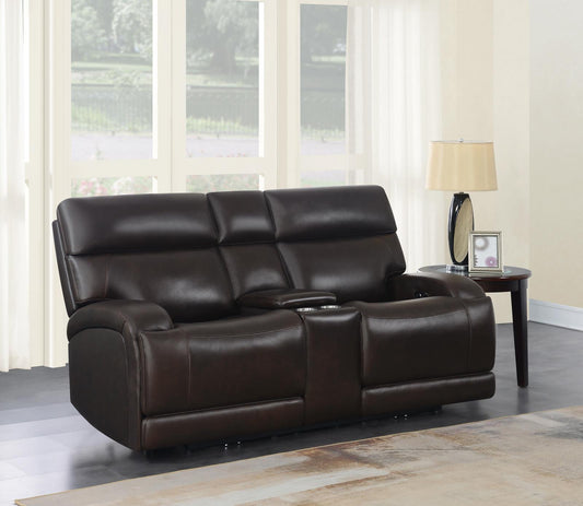 Longport - Longport Upholstered Power Loveseat with Console Dark Brown