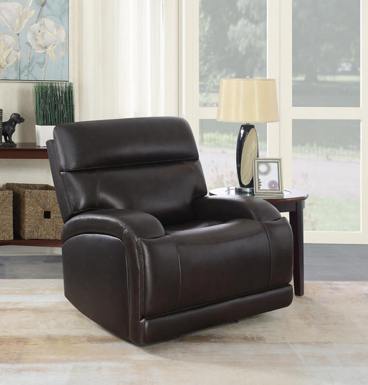 Longport - Longport Upholstered Power Glider Recliner Dark Brown