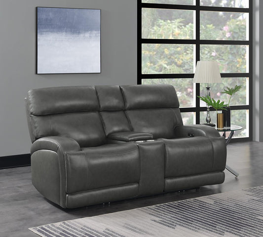 Longport - Longport Upholstered Power Loveseat with Console Charcoal