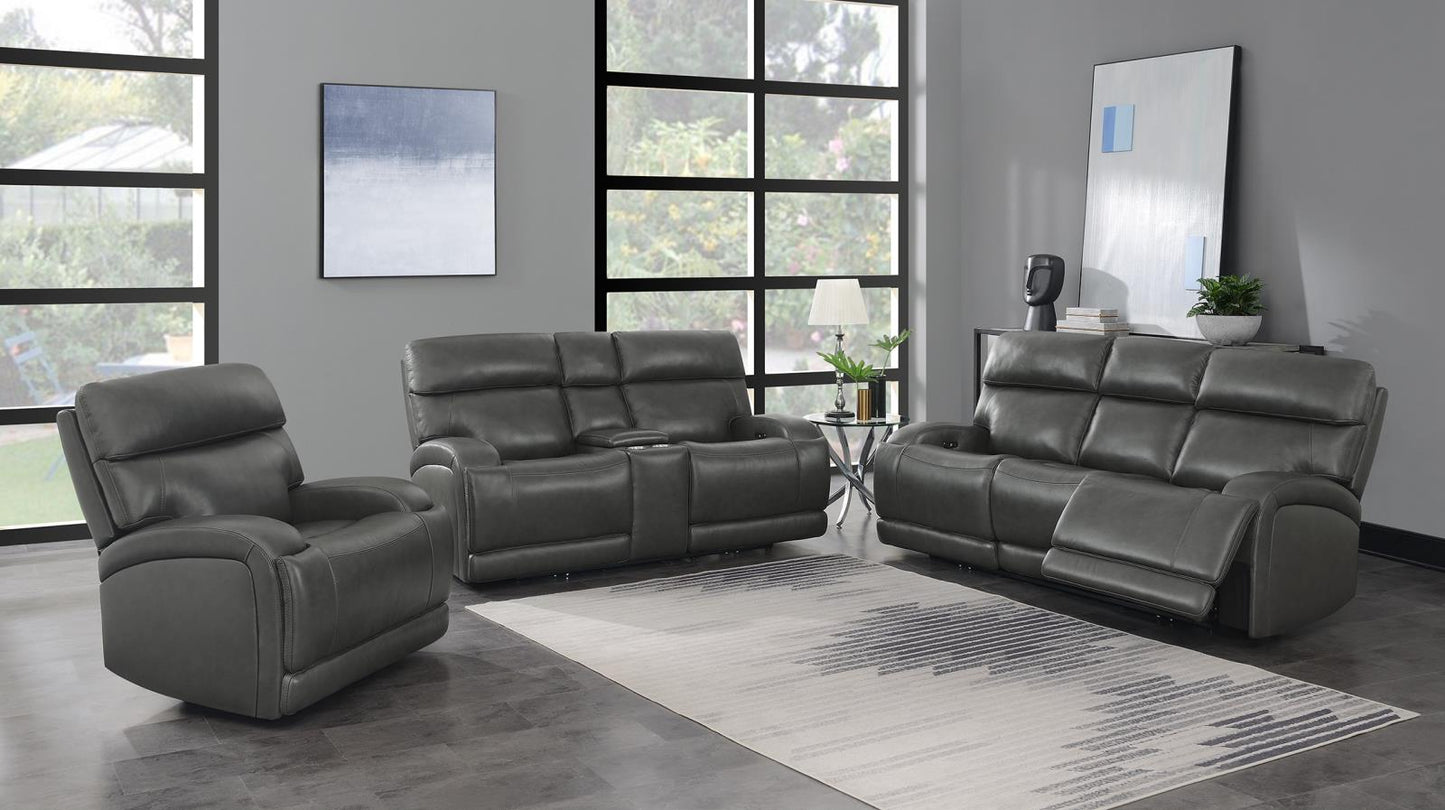 Longport - Longport Upholstered Power Loveseat with Console Charcoal