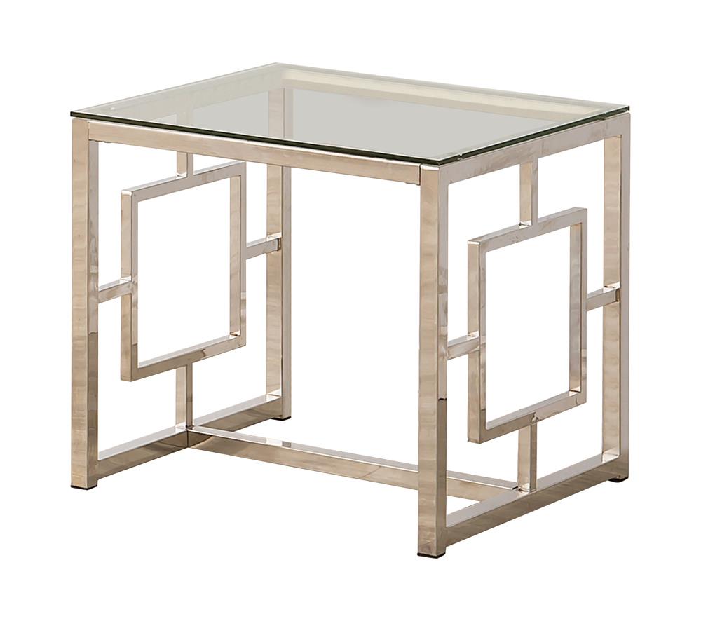 Merced - Merced Square Tempered Glass Top End Table Nickel