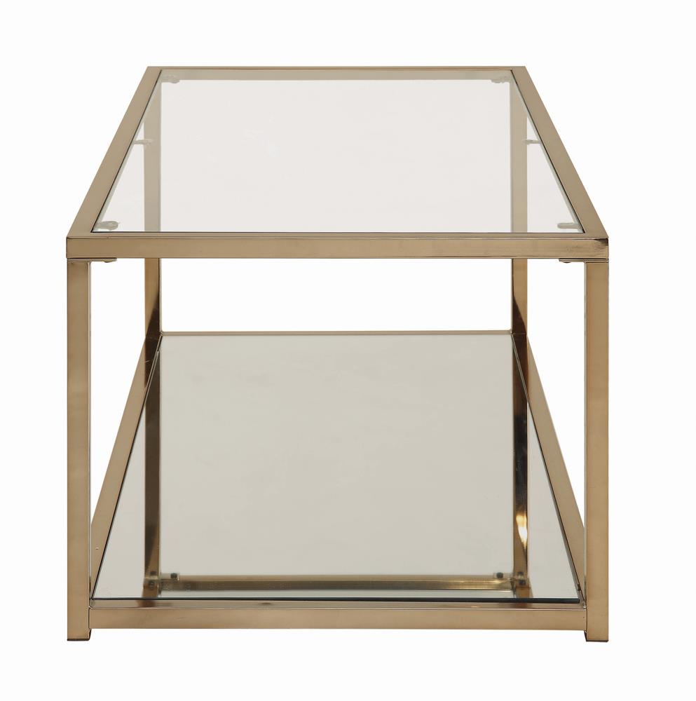 Cora - Cora Coffee Table with Mirror Shelf Chocolate Chrome