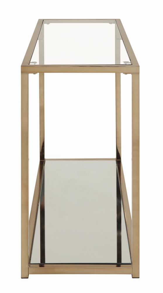 Cora - Cora Sofa Table with Mirror Shelf Chocolate Chrome