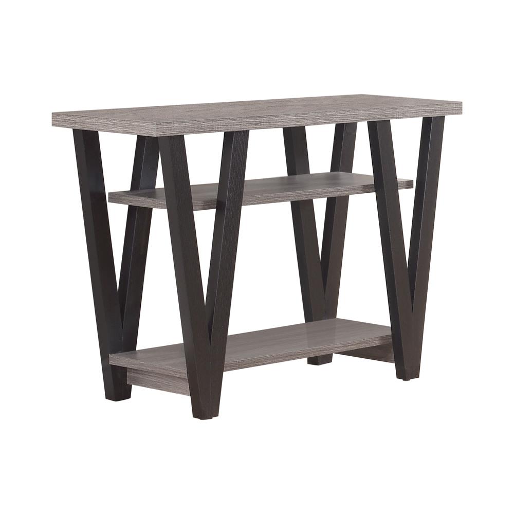 Stevens - Stevens V-shaped Sofa Table Black and Antique Grey
