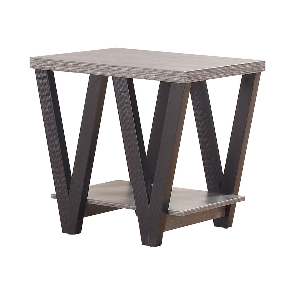 Stevens - Stevens V-shaped End Table Black and Antique Grey