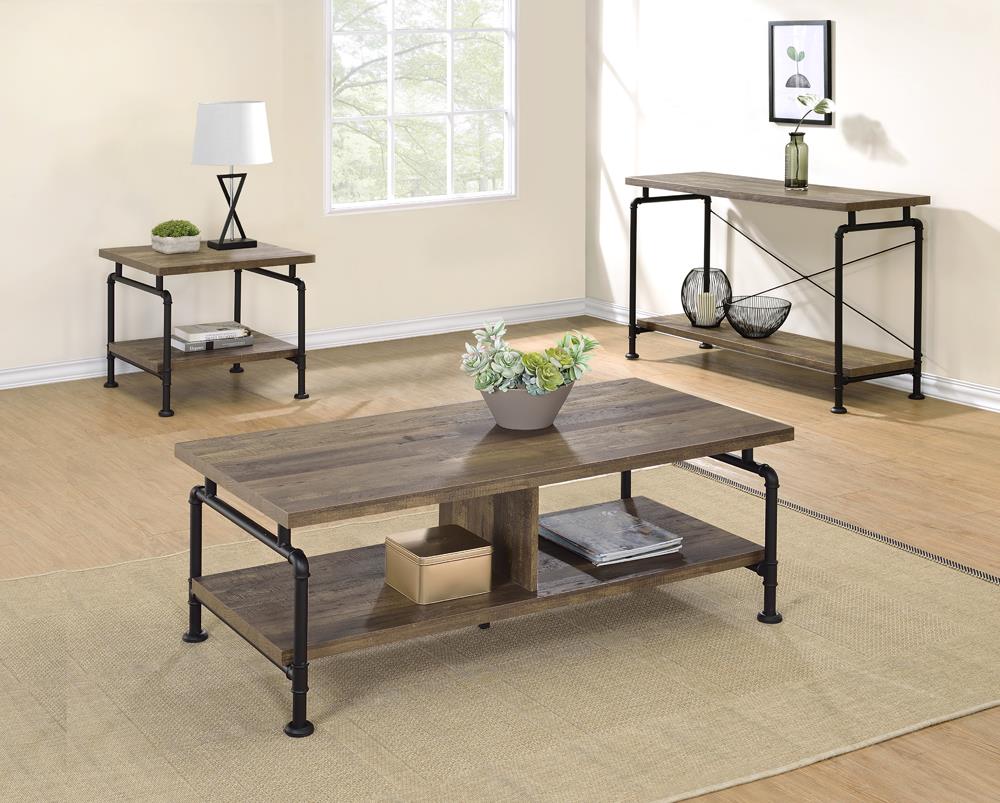 Renton - Renton Shelf Storage Coffee Table Rustic Oak and Black