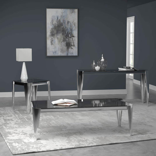 Desmond - Square Glass Top End Table Silver and Grey