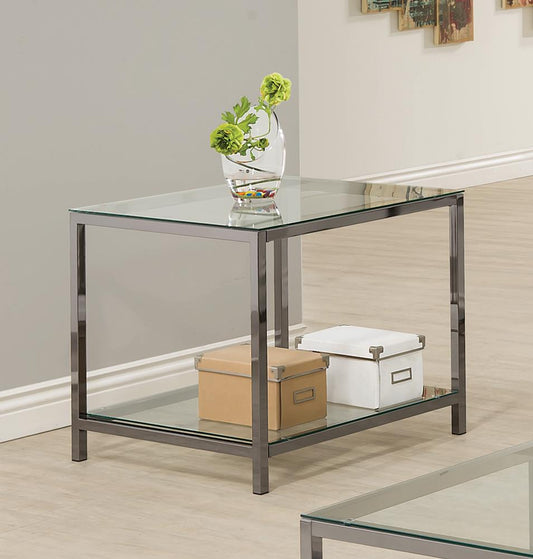 Trini - Trini End Table with Glass Shelf Black Nickel