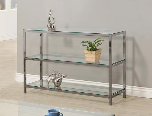 Trini - Trini Sofa Table with Glass Shelf Black Nickel