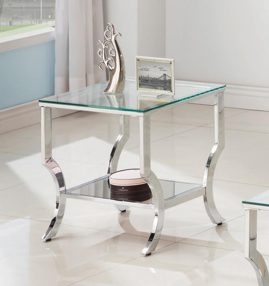 Saide - Saide Square End Table with Mirrored Shelf Chrome