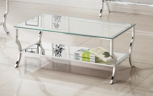 Saide - Saide Rectangular Coffee Table with Mirrored Shelf Chrome